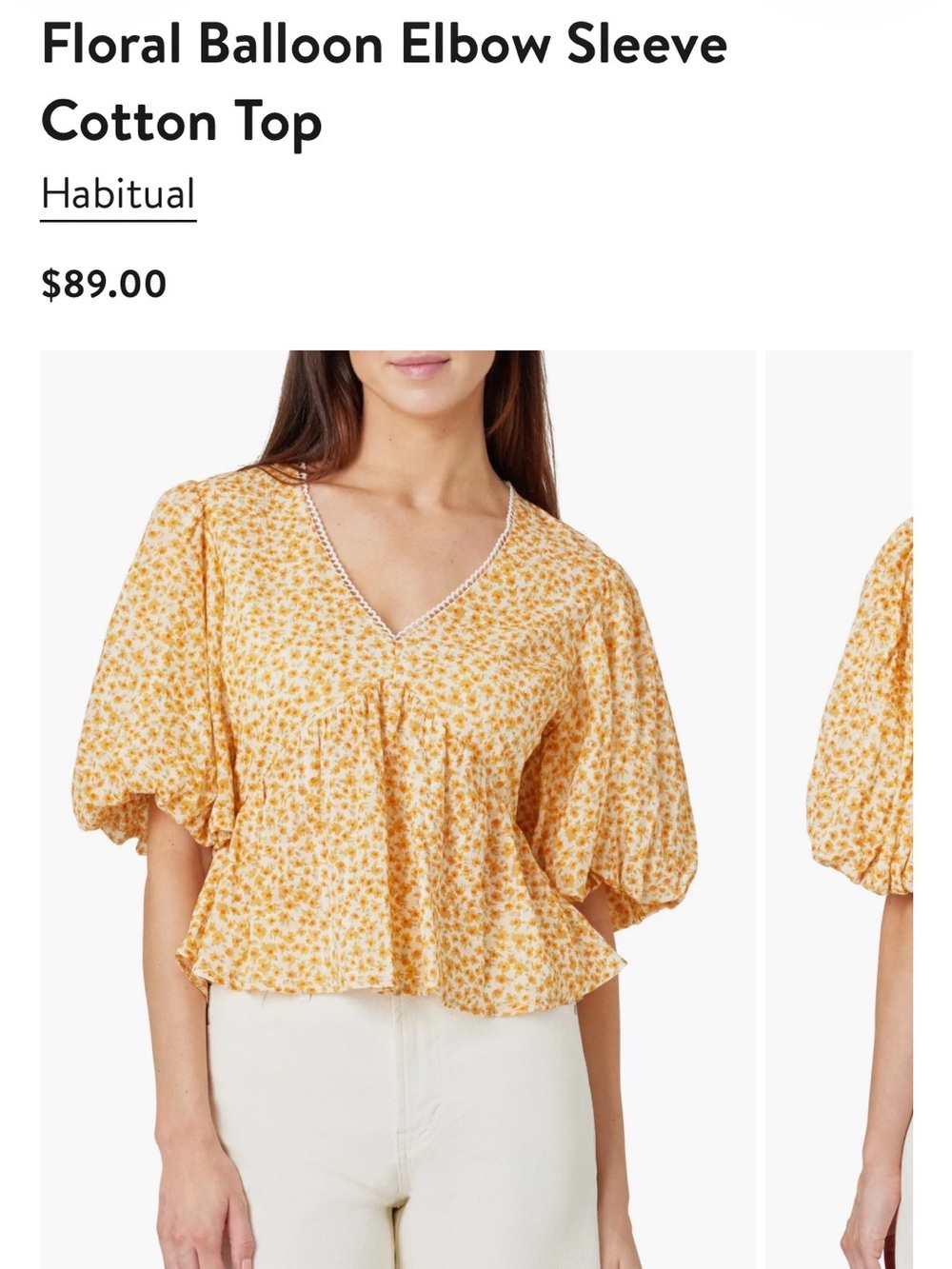 Habitual Yellow Floral V‑Neck Balloon Sleeve Blouse